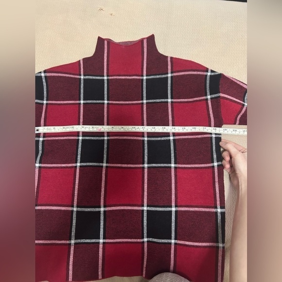 TAHARI women’s flannel plaid fall sweater winter long sleeve turtleneck top - Picture 6 of 7